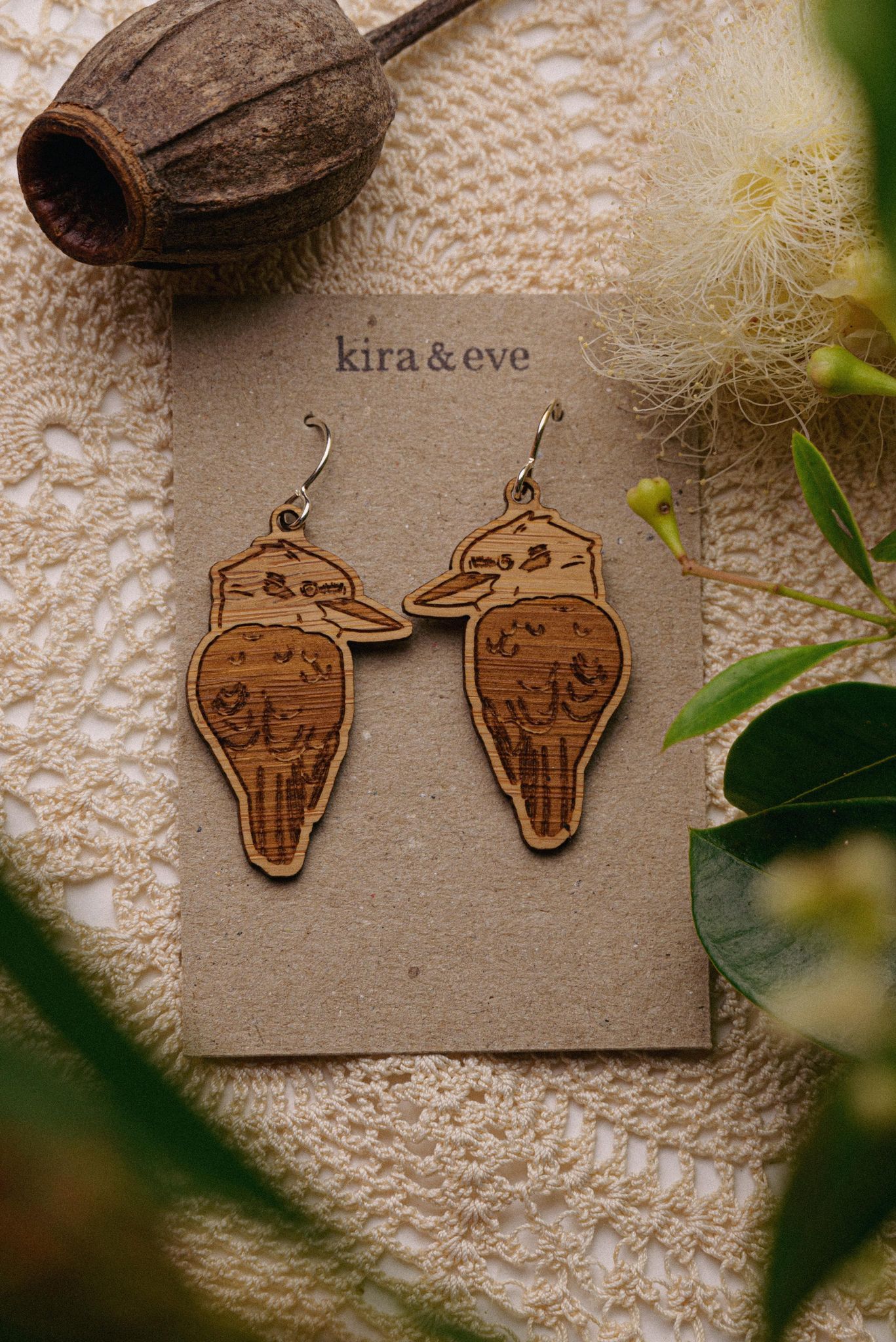 Kookaburra Bamboo Hook Earrings