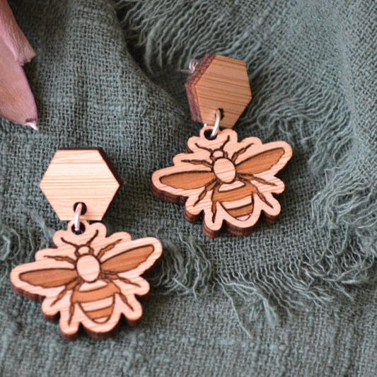 Bumble Bee Hexagonal Stud Earrings