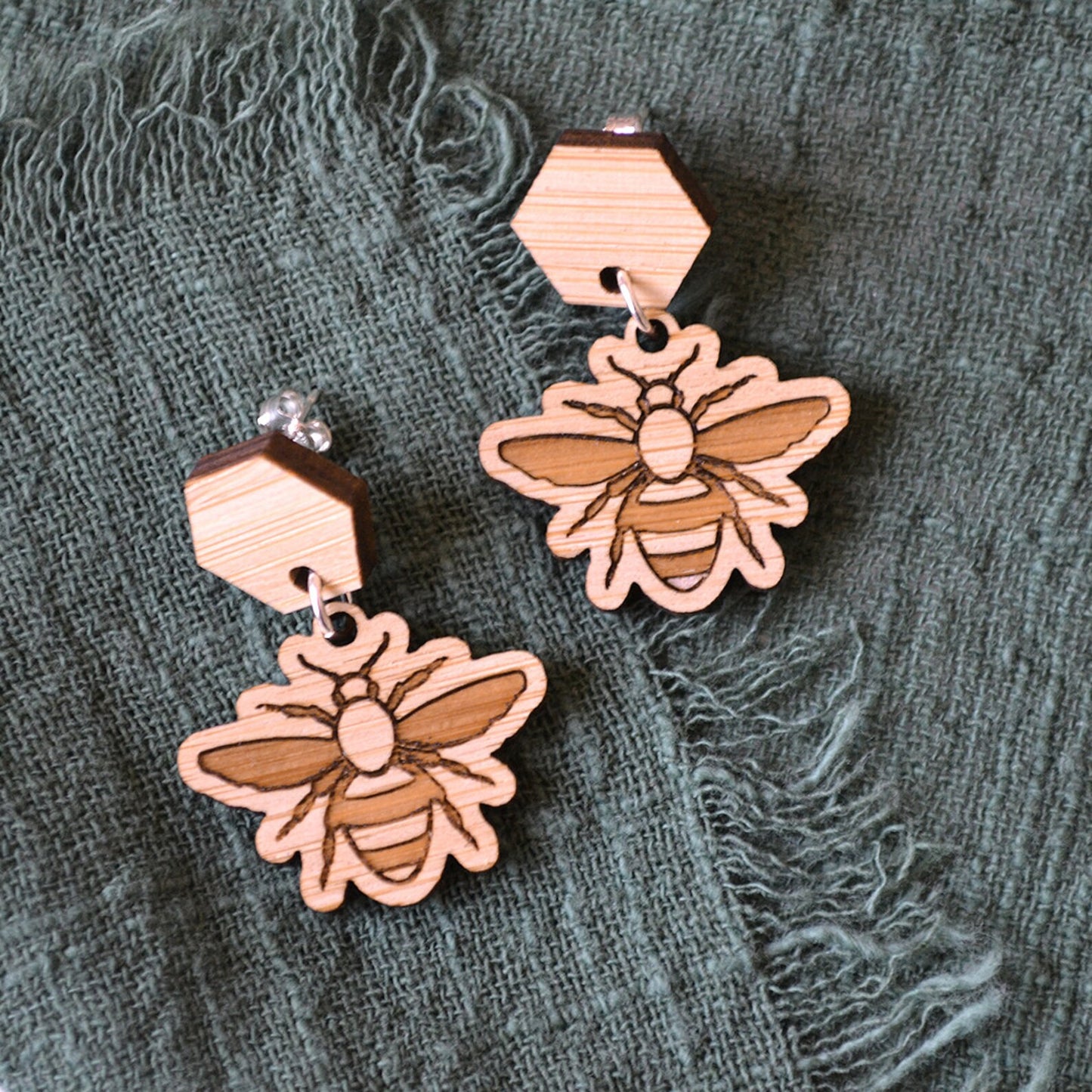 Bumble Bee Hexagonal Stud Earrings