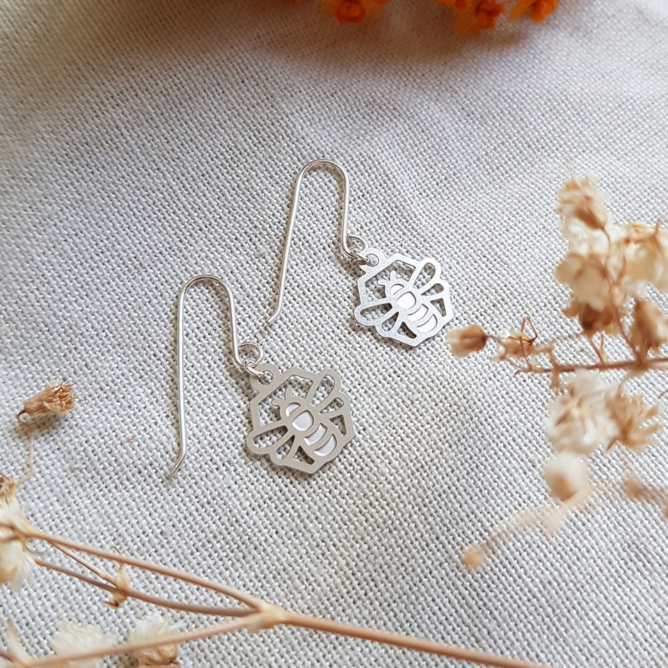 Silver drop earrings | Bumble bee earrings in stainless steel | Kira & Eve Australian made silver jewellery