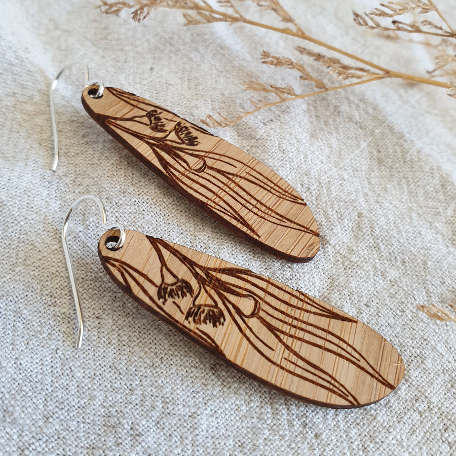 Eucalyptus Bamboo Dangle Hook Earrings