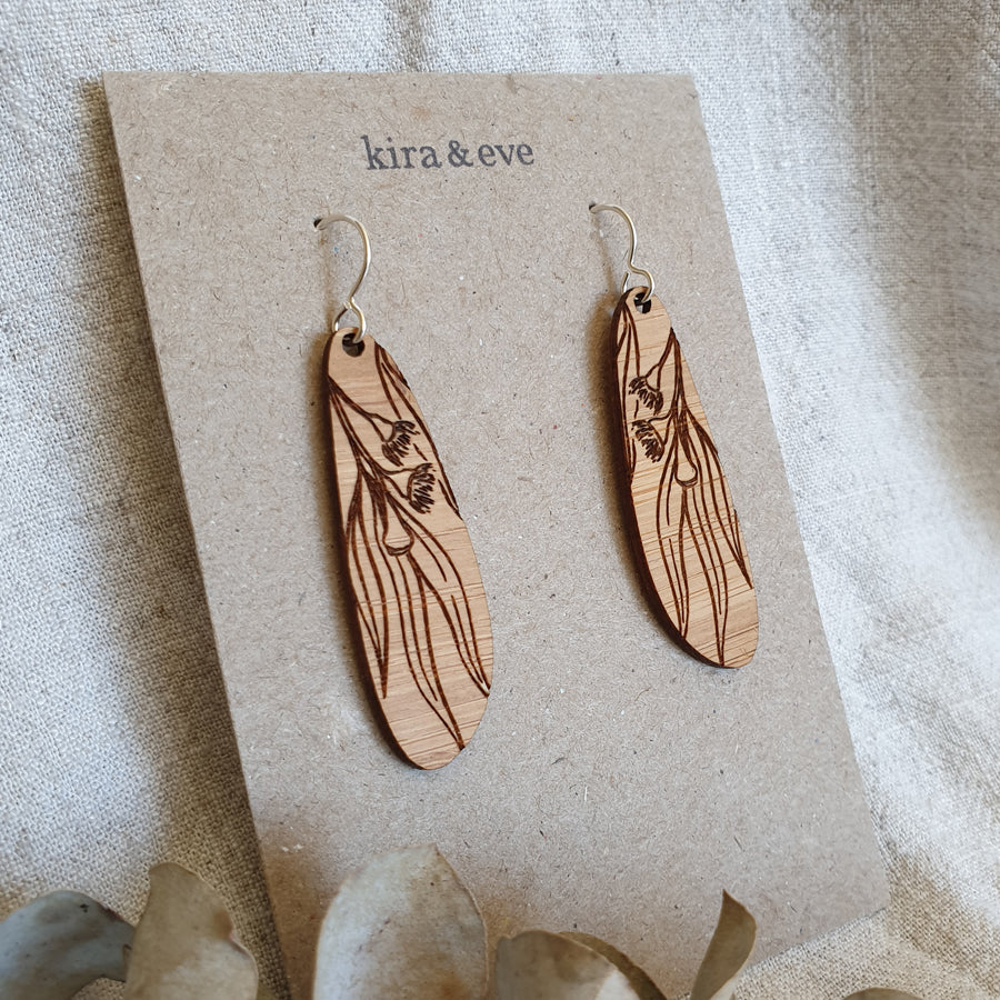 Eucalyptus Bamboo Dangle Hook Earrings