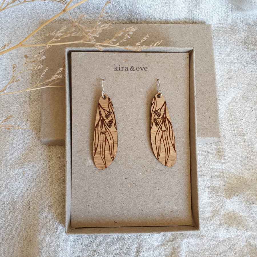 Eucalyptus Bamboo Dangle Hook Earrings