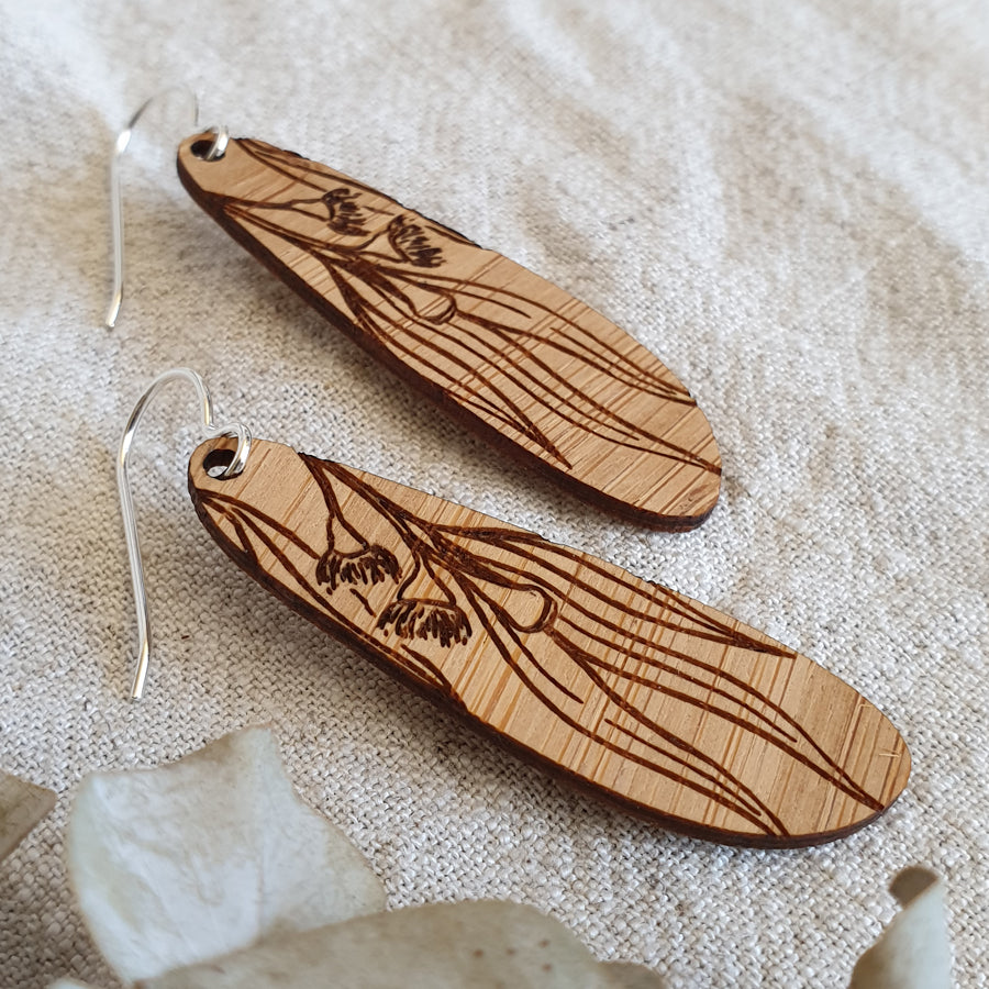 Eucalyptus Bamboo Dangle Hook Earrings