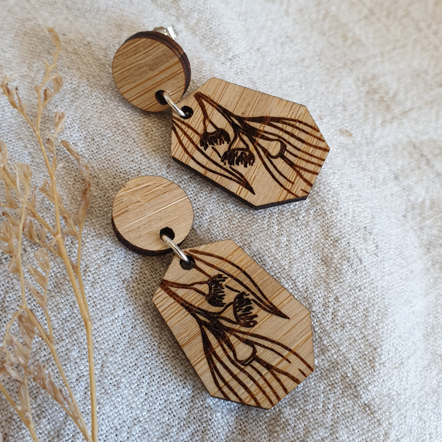 Eucalyptus Irregular Bamboo Dangle Stud Earrings