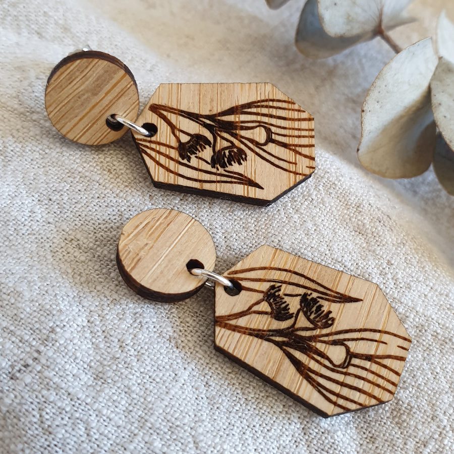 Eucalyptus Irregular Bamboo Dangle Stud Earrings