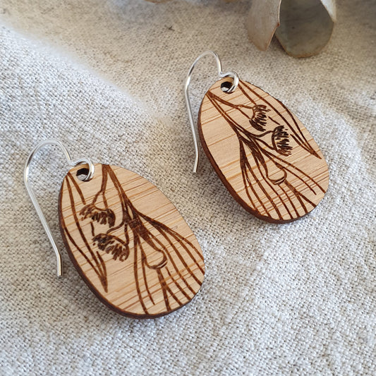 Eucalyptus Bamboo Round Dangle Hook Earrings