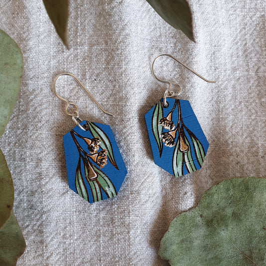 Hand Painted Eucalyptus Irregular Bamboo Dangle Hook Earrings