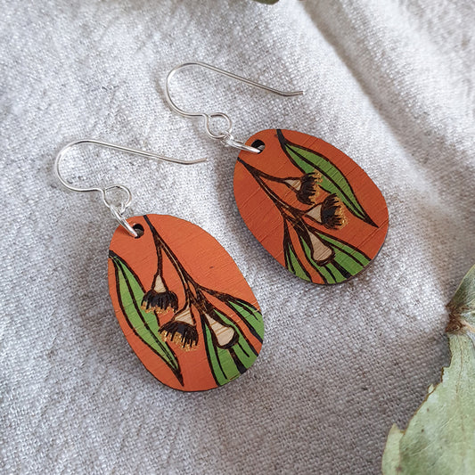 Hand Painted Eucalyptus Round Hook Earring