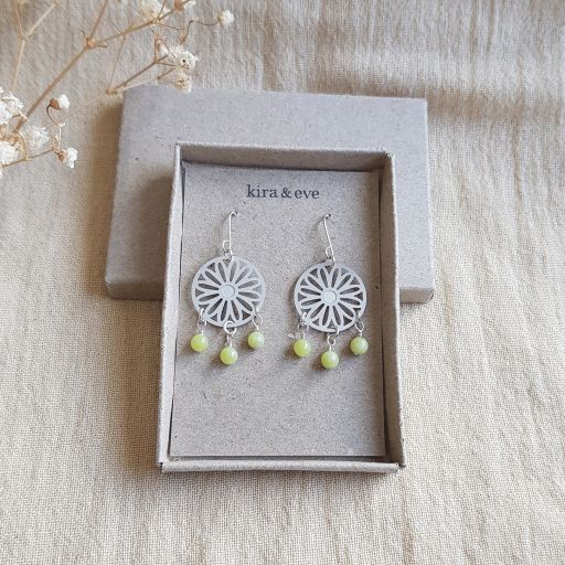 Kira & Eve Australian Daisy Jade Earrings in Stainless Steel and Sterling Silver