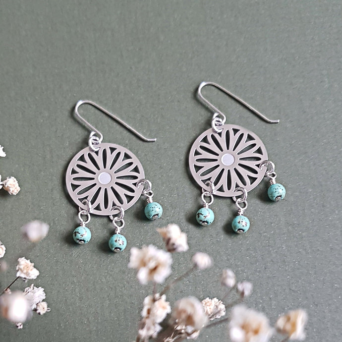 Kira & Eve Australian Daisy Turquoise Drop Earrings in Stainless Steel and Sterling Silver