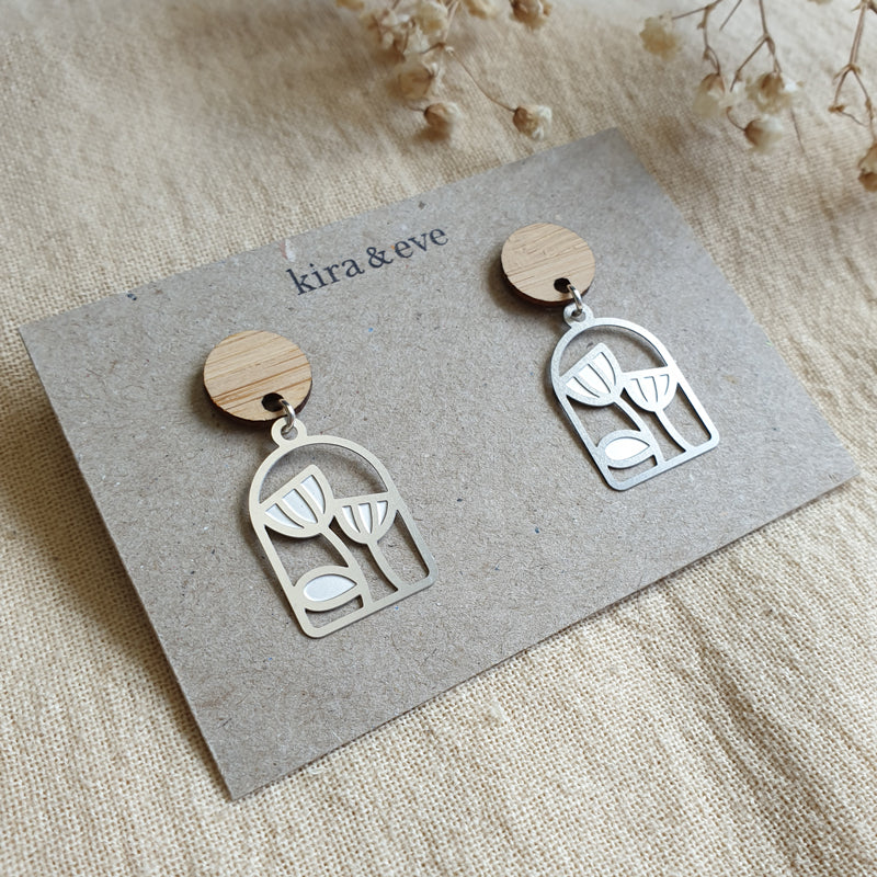 Arched Floral Bamboo Stud Earrings