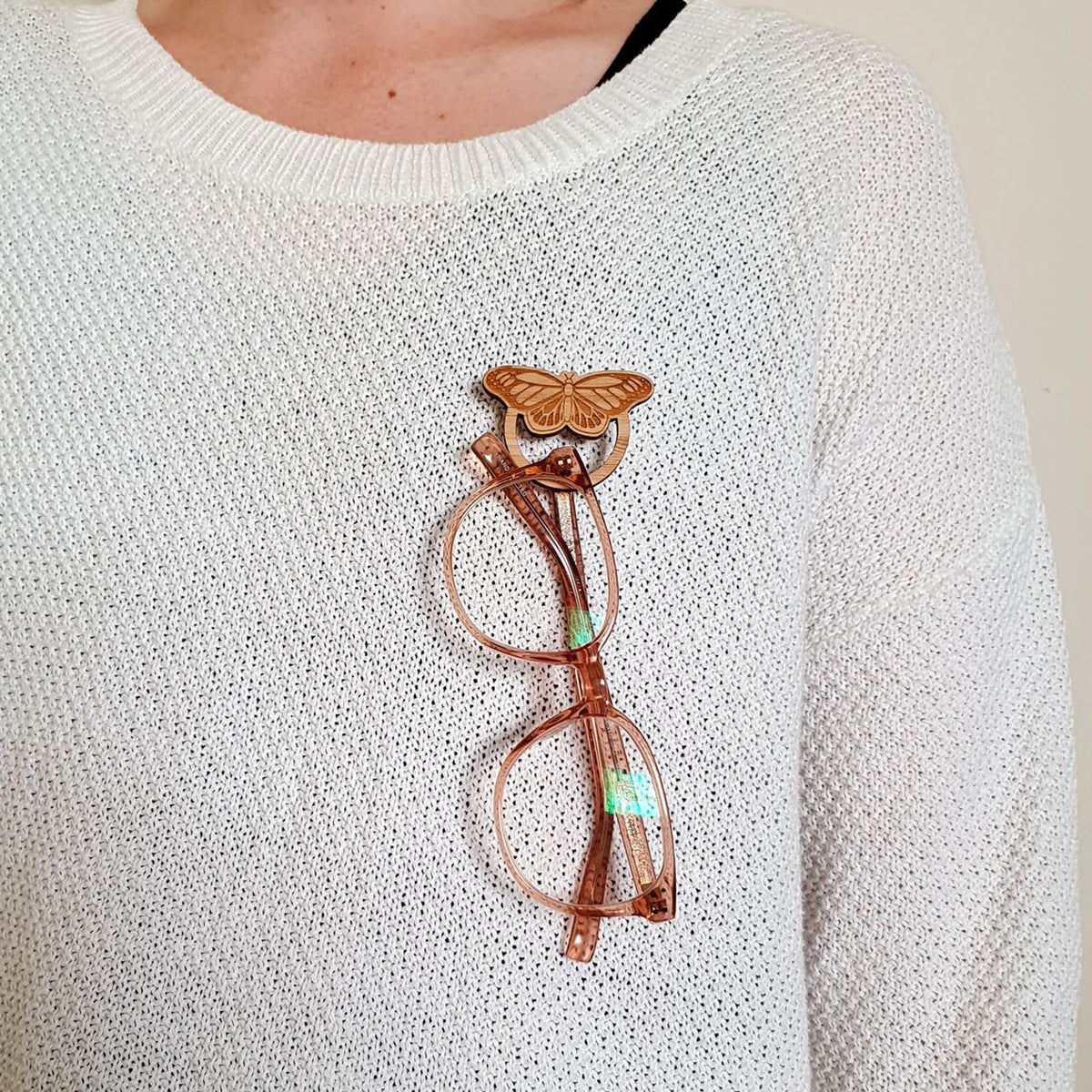 Butterfly Glasses Holder Brooch in Bamboo