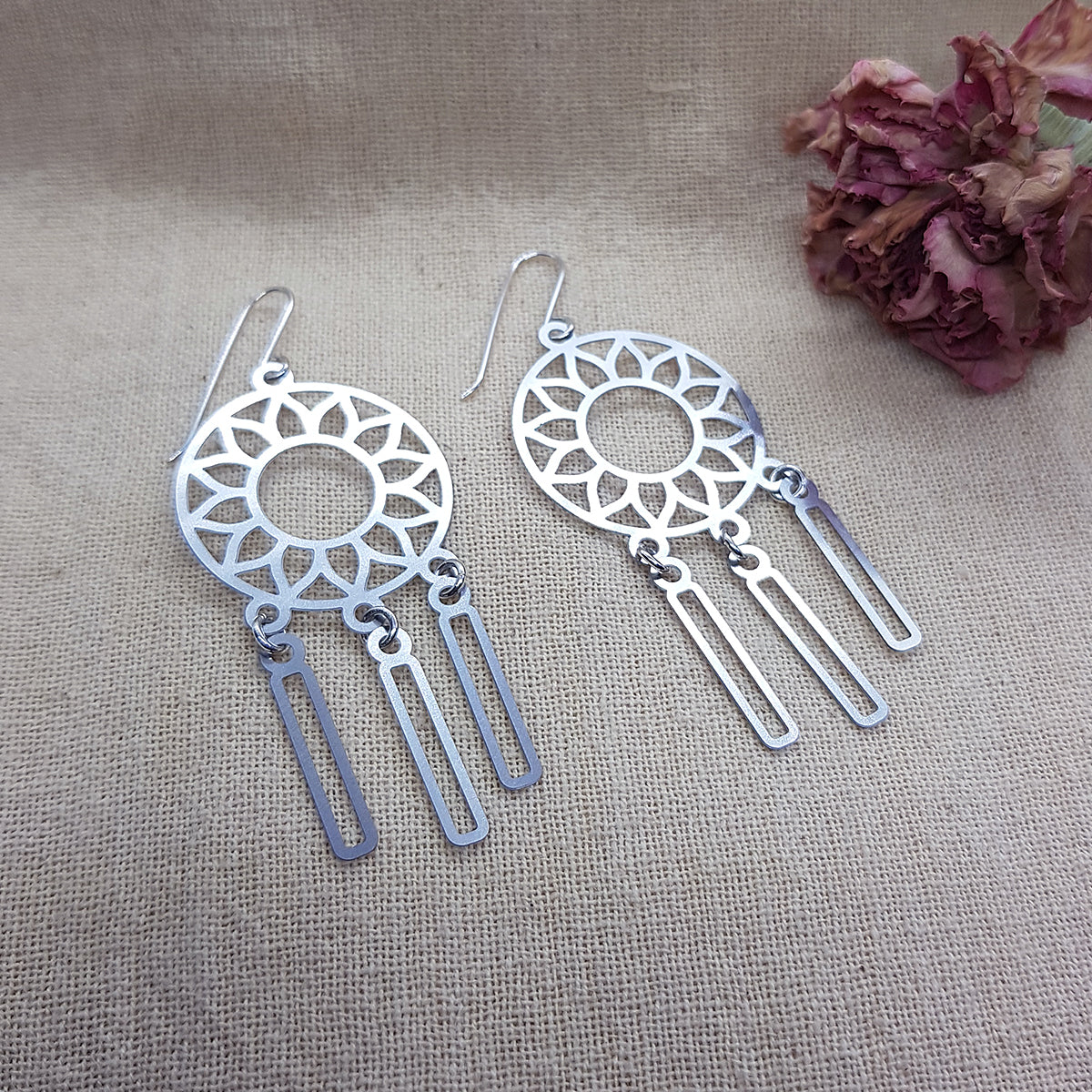 Kira & Eve Sunshine Silver Dangle Earrings in Stainless Steel & Sterling Silver