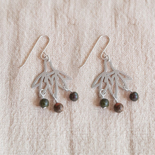 Kira & Eve Fan Earrings in Natural Bead Silver Drop Earrings in Stainless Steel & Sterling Silver