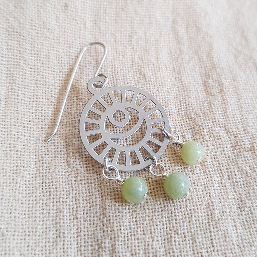 Kira & Eve Lunar Dangle Earrings in Jade Green from Sterling Silver & Stainless Steel