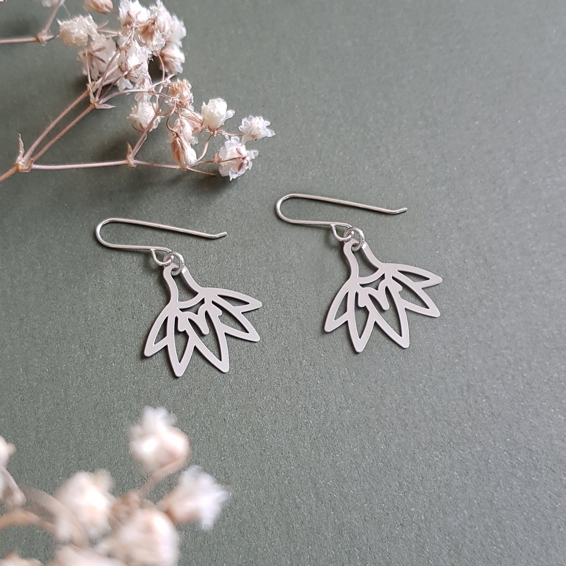 Kira & Eve Fan Flower Silver Drop Earrings in Stainless Steel & Sterling Silver