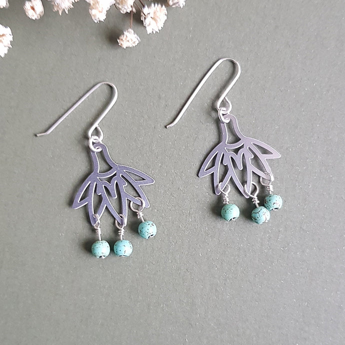 Kira & Even Fan Silver Drop Earrings with Turquoise Beads in Stainless Steel & Sterling Silver