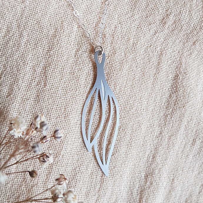 Kira & Eve Gum Leaf Pendant Silver Necklace in Stainless Steel & Sterling Silver