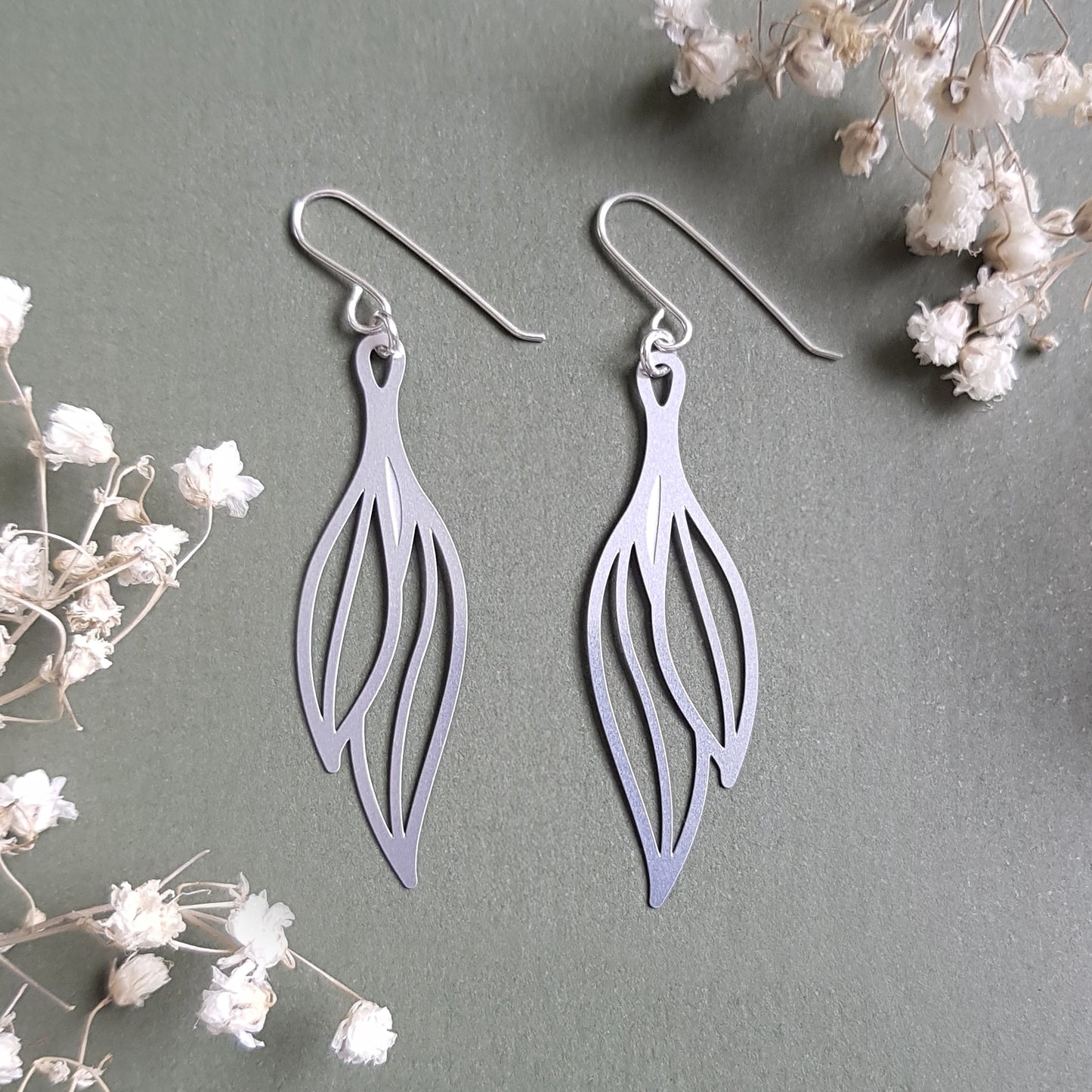 Kira & Eve Gum Leaf Drop Earrings in Stainless Steel & Sterling Silver