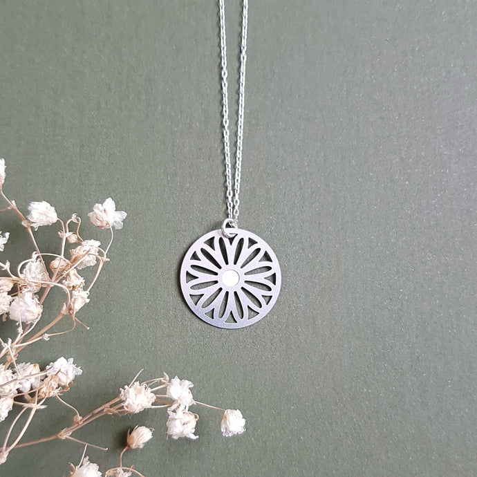 Kira & Eve Australian Daisy Pendant Necklace in Stainless Steel and Sterling Silver