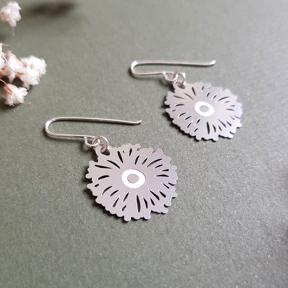 Kira & Eve Eucalyptus Flower Silver Earrings in Stainless Steel and Sterling Silver