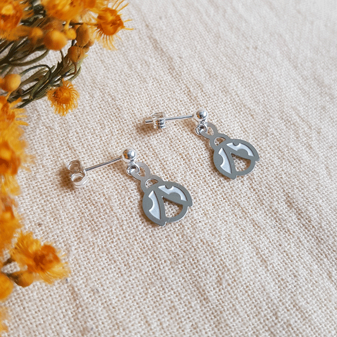 Kira & Eve Lady Beetle Tiny Silver Stud Earrings in Stainless Steel & Sterling Silver