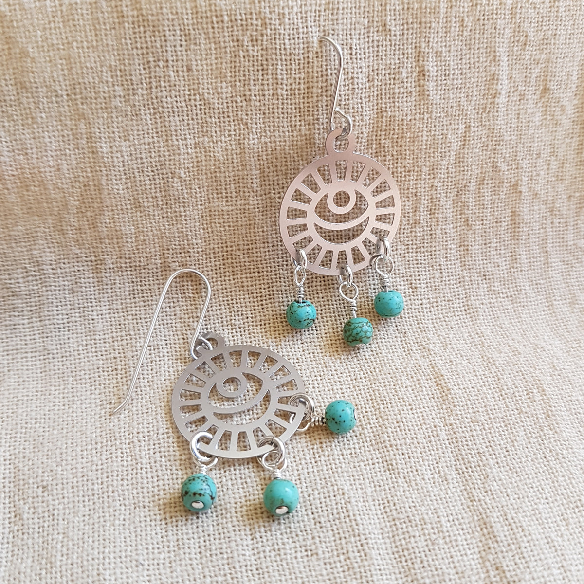 Kira & Eve Lunar Turquoise Silver Dangle Earrings in Stainless Steel & Sterling Silver