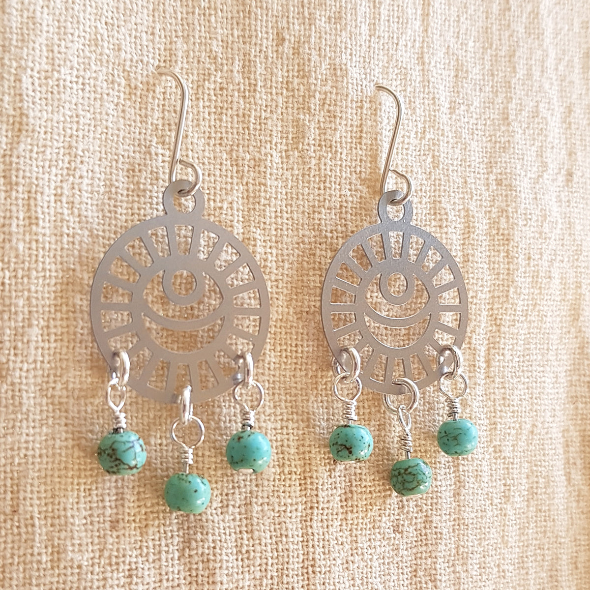 Kira & Eve Lunar Turquoise Silver Dangle Earrings in Stainless Steel & Sterling Silver