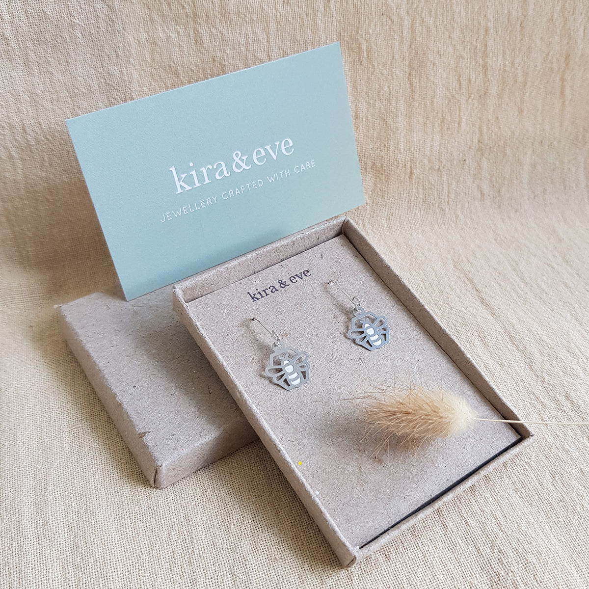 Kira & Eve Banded Bee Tiny Drop Earrings in Stainless Steel and Sterling Silver