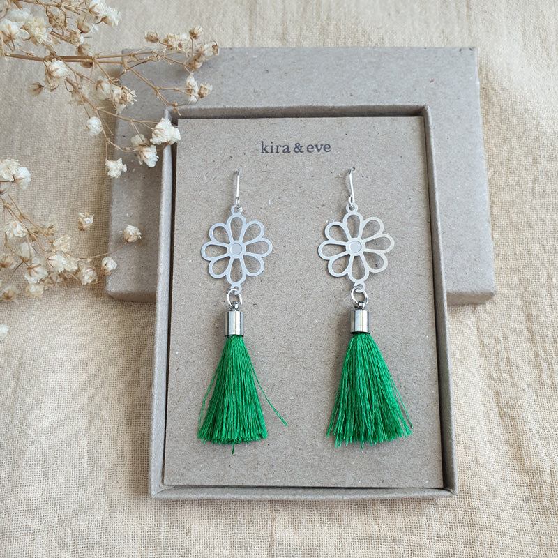 Spring Fling Tassel Earrings in Green