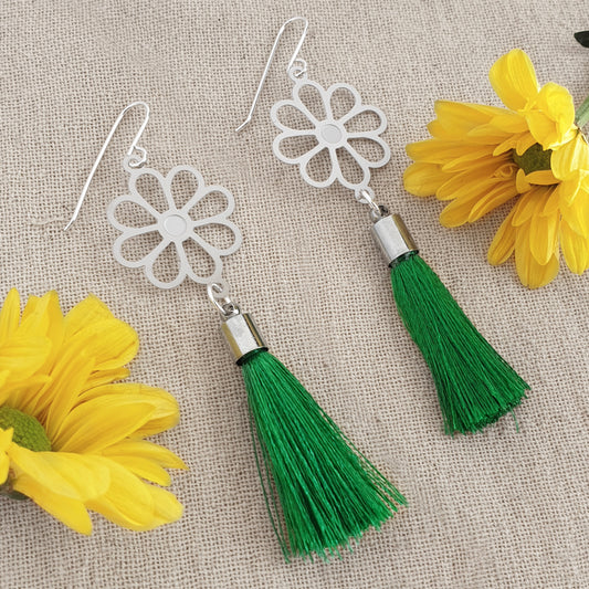 Spring Fling Tassel Earrings in Green