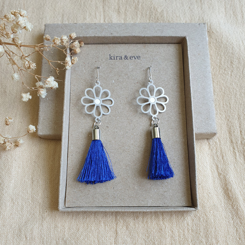 Spring Fling Tassel Earrings in Navy