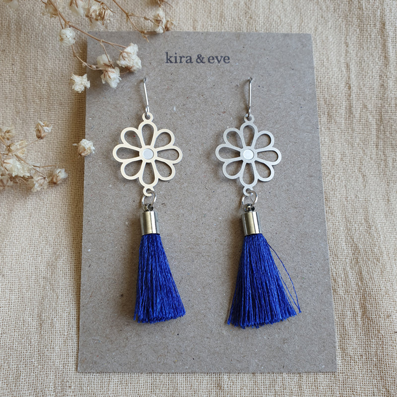 Spring Fling Tassel Earrings in Navy