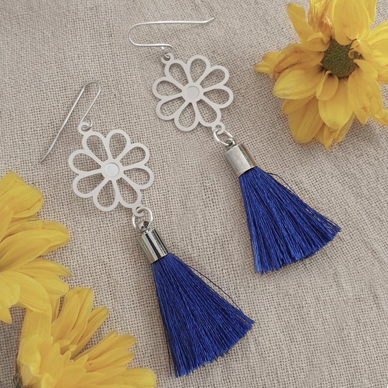 Spring Fling Tassel Earrings in Navy