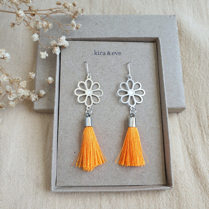 Spring Fling Tassel Earrings in Orange