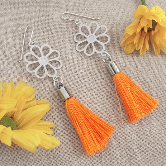 Spring Fling Tassel Earrings in Orange