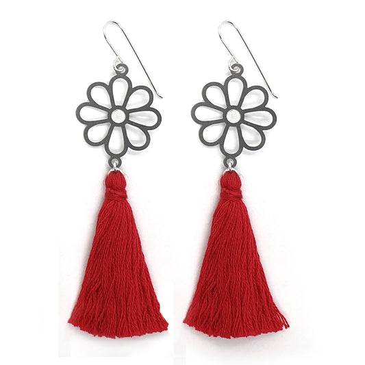 SECONDS Spring Fling Tassel Earrings in Red