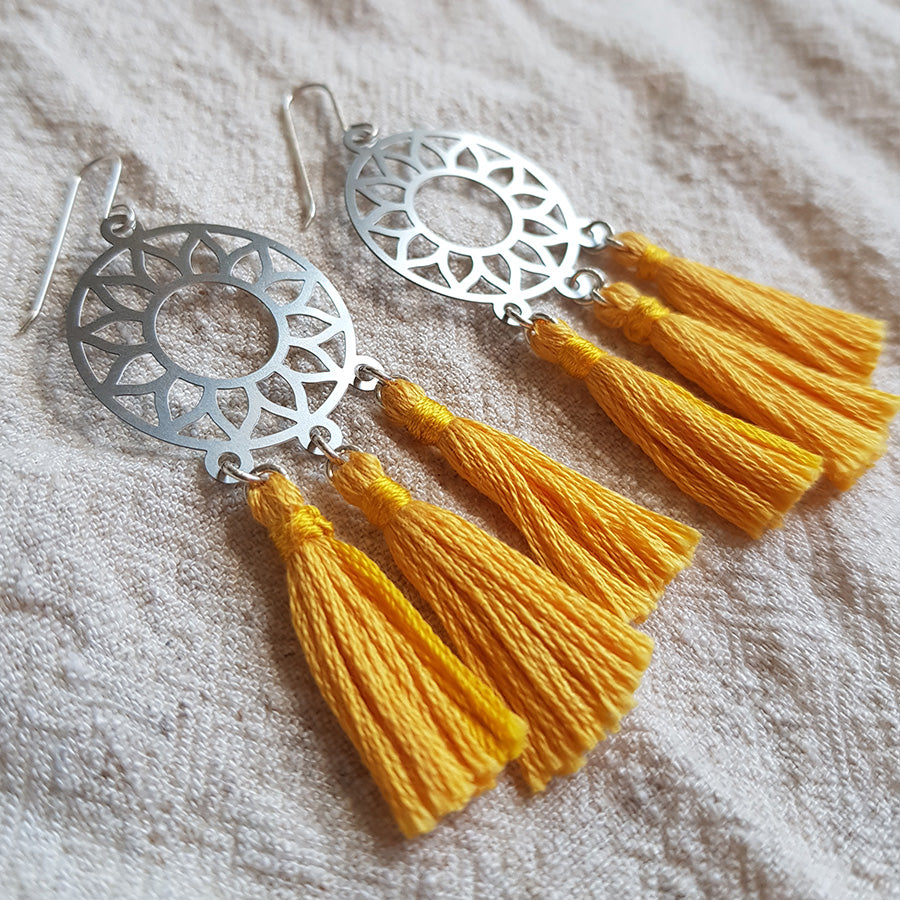 Kira & Eve Sunshine Silver Tassel Earrings in Stainless Steel & Sterling Silver