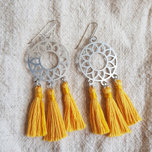 Kira & Eve Sunshine Silver Tassel Earrings in Stainless Steel & Sterling Silver