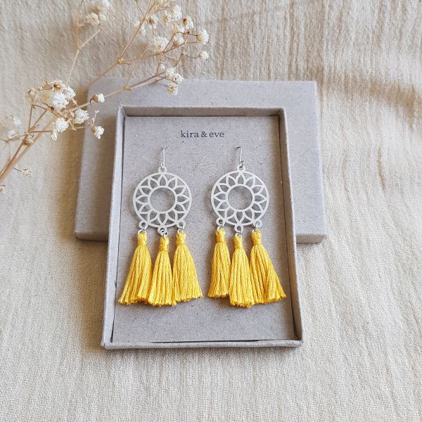 Kira & Eve Sunshine Silver Tassel Earrings in Stainless Steel & Sterling Silver