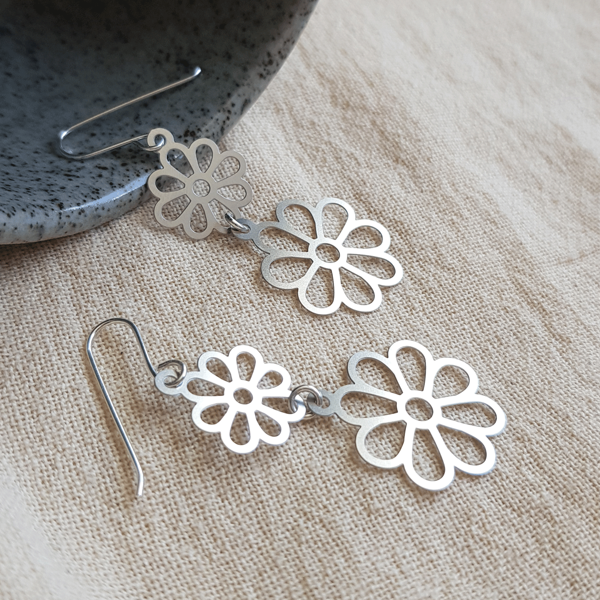 Kira & Eve Stacked Blossom Drop Earrings in Stainless Steel & Sterling Silver