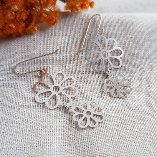 Kira & Eve Stacked Blossom Drop Earrings in Stainless Steel & Sterling Silver