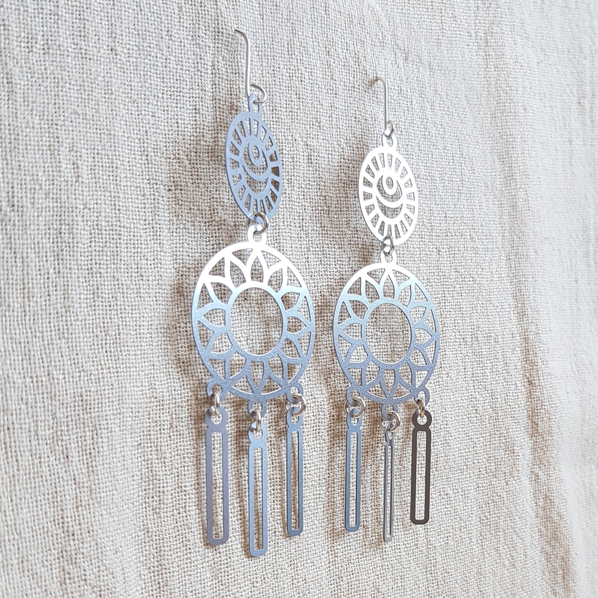 Kira & Eve Alchemist Silver Dangle Earrings in Stainless Steel and Sterling Silver