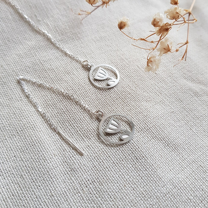 Kira & Eve Tiny Blossom Threader Earrings in Stainless Steel & Sterling Silver