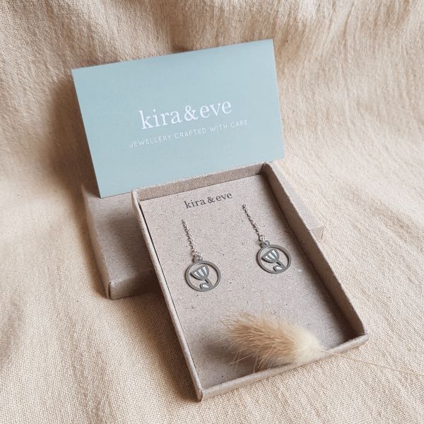 Kira & Eve Tiny Blossom Threader Earrings in Stainless Steel & Sterling Silver