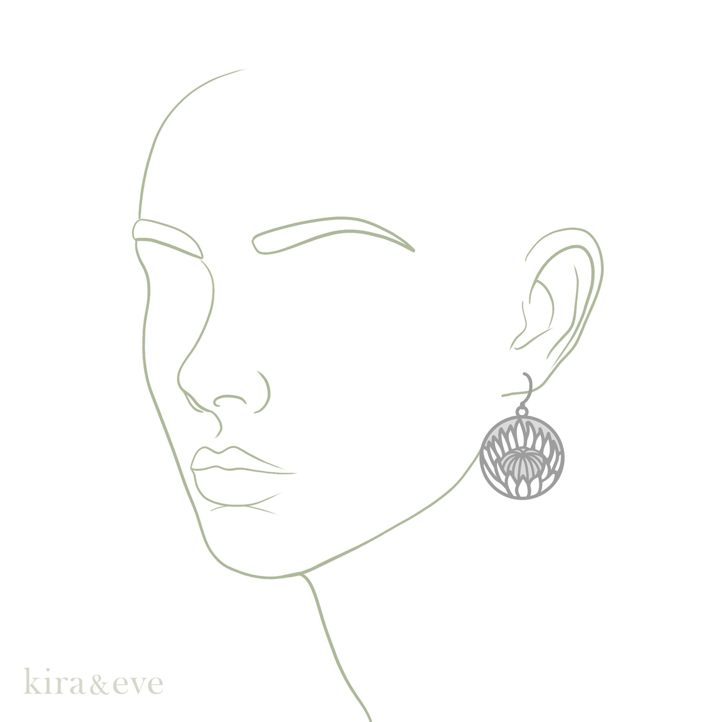 Kira & Eve Protea Silver Dangle Earrings in Stainless Steel & Sterling Silver